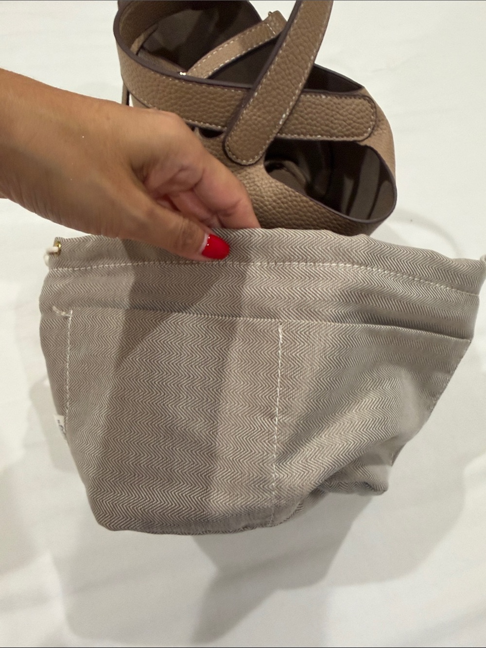 Taupe Pebbled Mini Bucket Bag with Top Handle - Picture 5 of 6